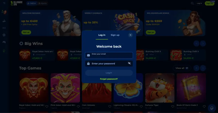 Billionairespin login